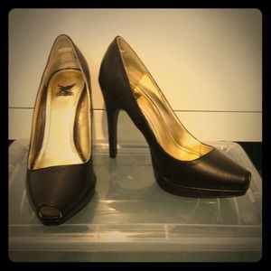 RESERVED Black peep toe heels. Size 5