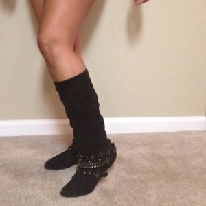 Black suede leather flat boot