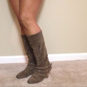 Taupe microsuede flat boots