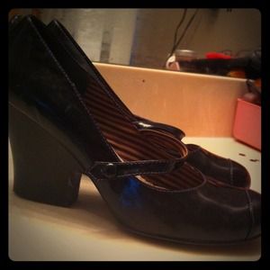 Black patent leather Mary James with chunky heel