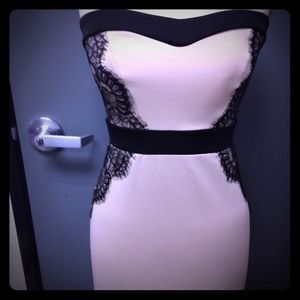 Nude color lace detail cocktail dress