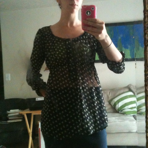 SOLD REDUCED Bow Print Sheer Blouse