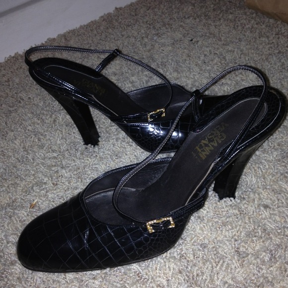 **SOLD**Versace Black Leather Croc Slingback 8.5