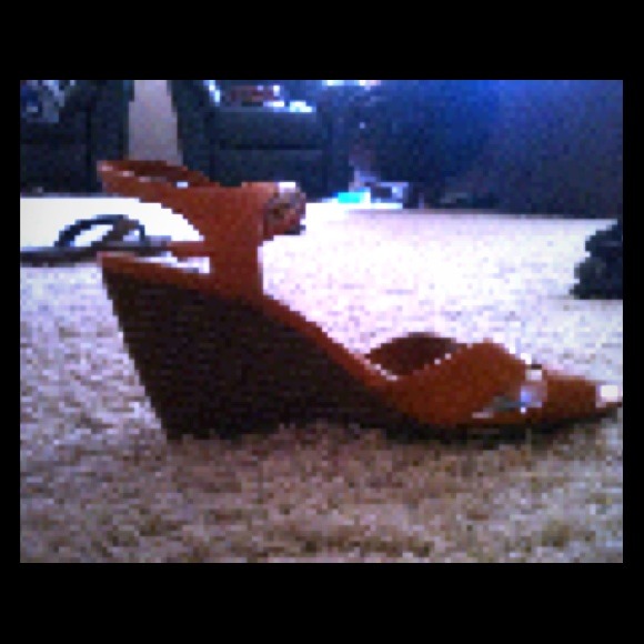 Orange,strappy wedges.