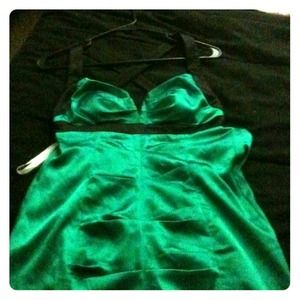 Emerald green and black dress