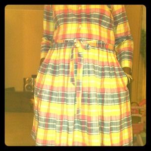 Retro style pleated plaid dress