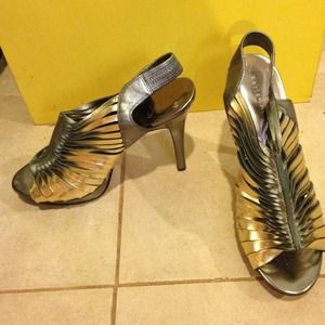 Gold & dark silver Paris Hilton goddess heels