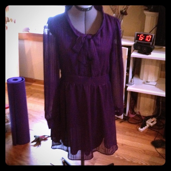 Purple striped secretary dress