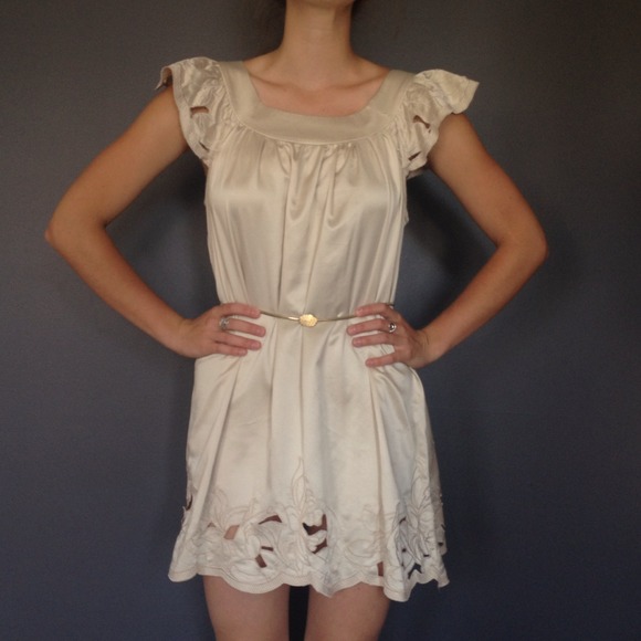 ❌SOLD❌Cut-out Satin Cream Dress
