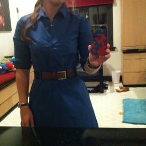 Theory blue cotton dress w belt