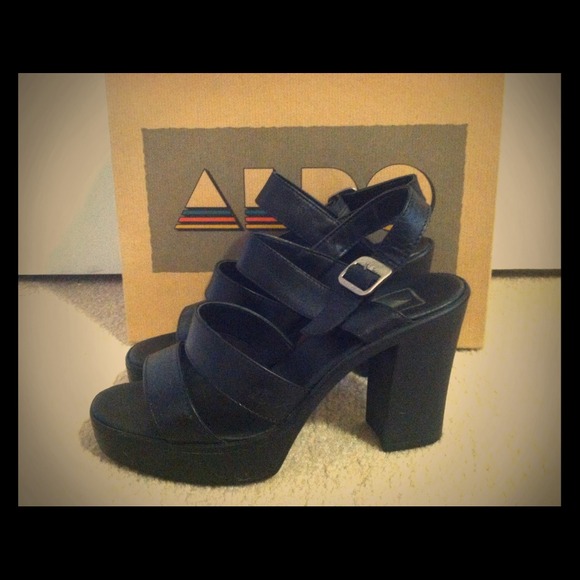 Genuine Black Leather Strap heel sandal