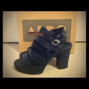 Genuine Black Leather Strap heel sandal