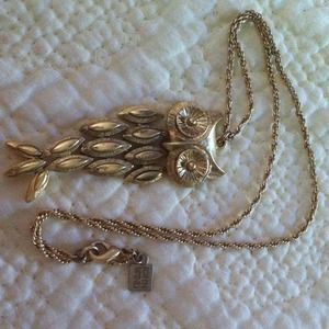 Antigua gold tone john Wind owl necklace