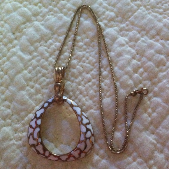 Goldstone and white enamel 2 sided necklace
