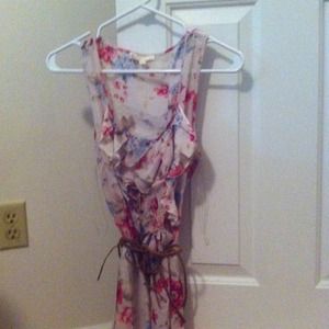 Floral tank top with brown rope belt.