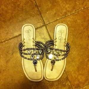 Metal beaded flip flops