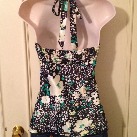 Szmed blk&floral satin halter,low back - Picture 2 of 4
