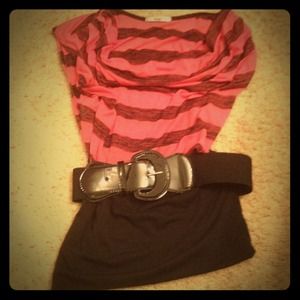 Pink and black dressy shirt with belt