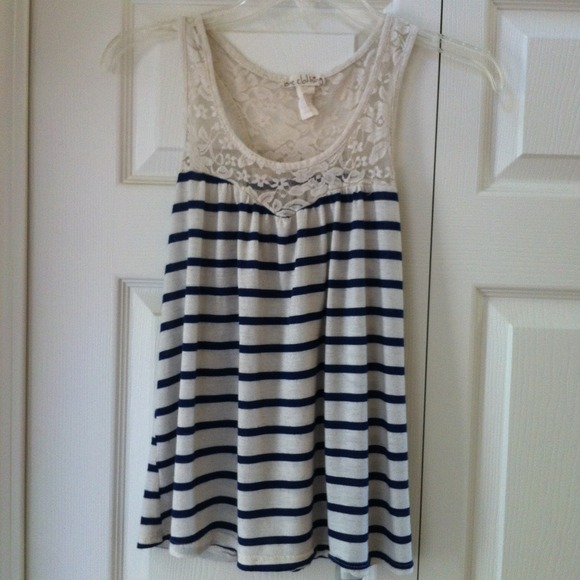 Lace and navy/white striped tank top