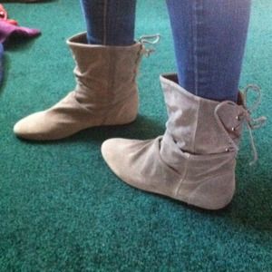 Grey suede booties.