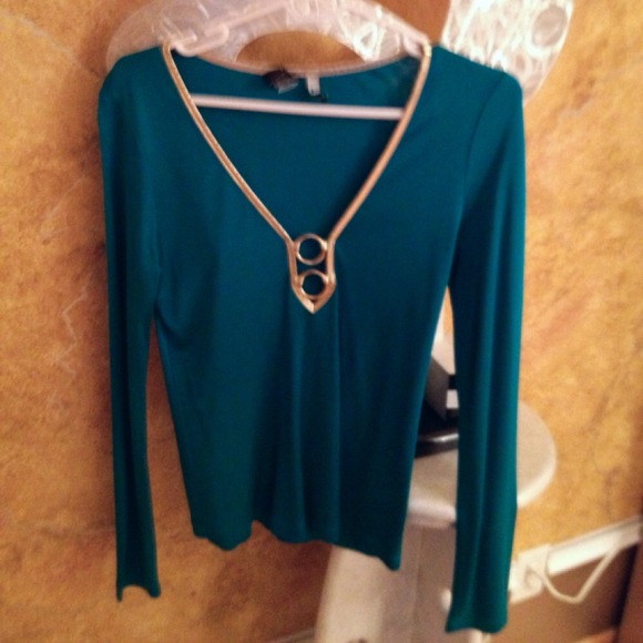 Teal and gold silk top