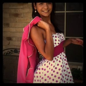 White with pink polka dot