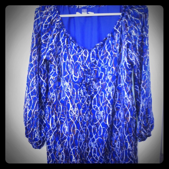 DVF Printed Tunic Dress Size 6-Royal Blue/Wht/Gold
