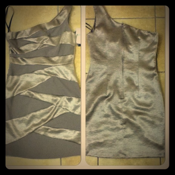 Dresses & Skirts - Bronze One- Shoulder Zag  Dress