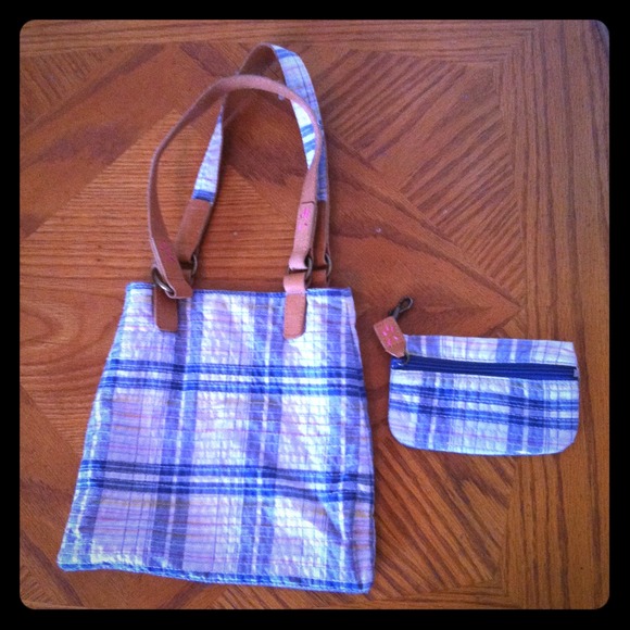 Little blue plaid purse with matching coin purse
