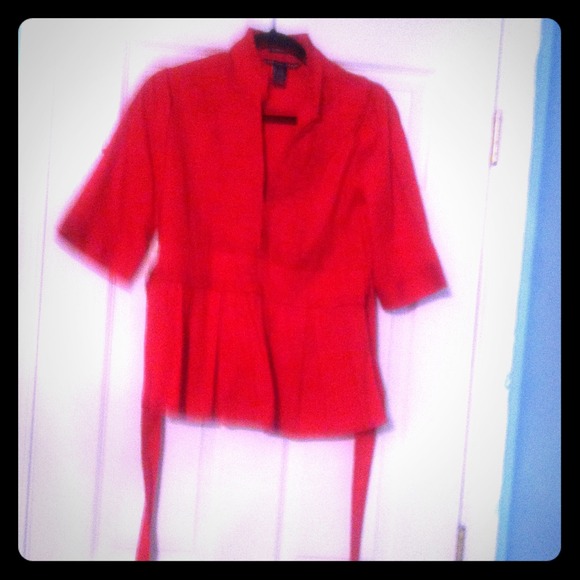 Red mid sleeve belted top"SOLD"