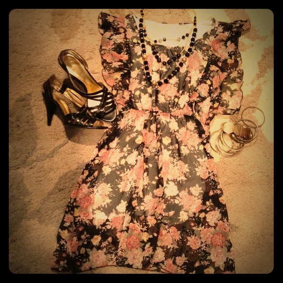 SOLD** Floral black dress