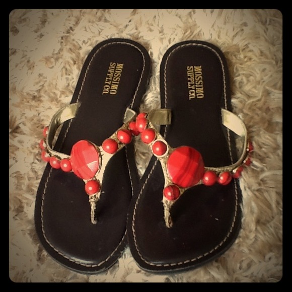 Coral/Gold Beaded Sandals - Picture 1 of 2