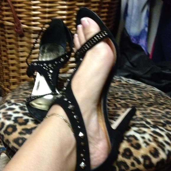 Black Suede and Gold. Tie in the back.