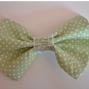 HANDMADE Green and White Polka Dot Bow