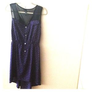 Navy dress with sheer sleeves, lower hem in back