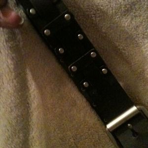 Studded black leather belt