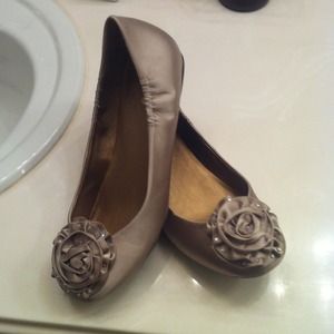 Champagne satin flats with rosettes!