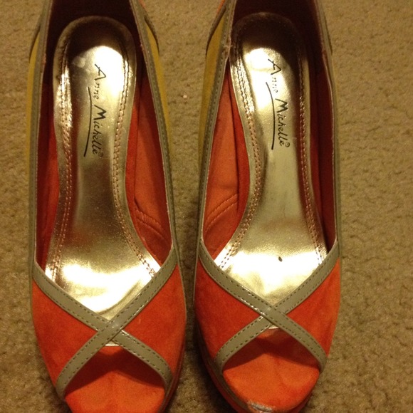 Orange and yellow faux suede high heels!