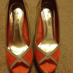 Orange and yellow faux suede high heels!