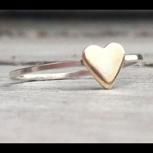Tiny Gold Heart and Sterling Silver Ring