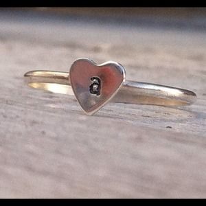 Tiny Heart with Hand Stamped Initial Ring Sterling