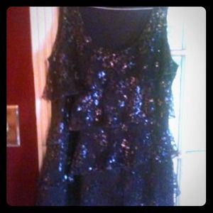 Express layered black ruffle sparkly top.medium