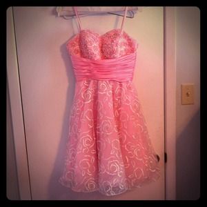 Pink, sequenced spaghetti strap dress