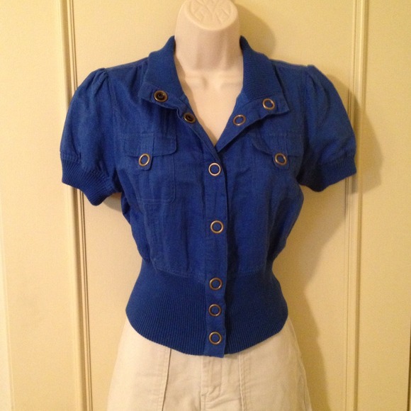 Sz sm/med? Bright blue linen/cotton shrtslv jacket