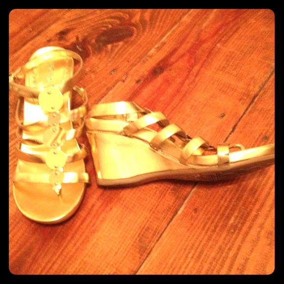 BcbgGirls gold wedge gladiator. 5.5