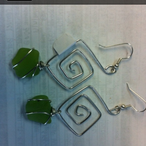 Handmade earrings Hawaii sea glass silver tone.