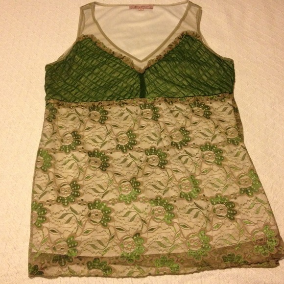 Olive green and beige lace top.