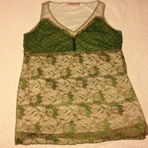 Olive green and beige lace top.