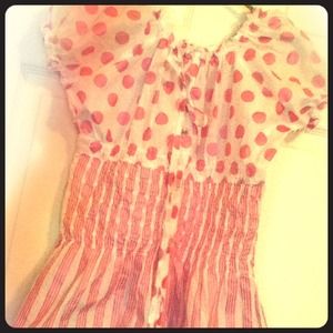 Pink polkadotted peasant top.