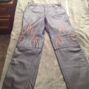 Women's black leather, Harley Davidson pants.